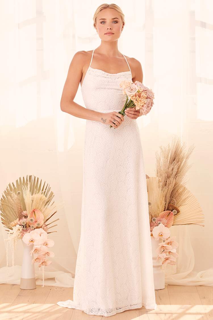 White Lace Dress - Lace-Up Maxi Dress - Cowl Neck Maxi Dress - Lulus