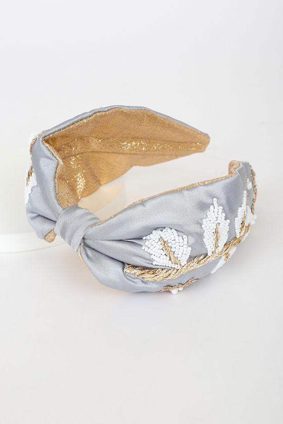 Ivory and Grey Headband Beaded Headband Embroidered Headband Lulus