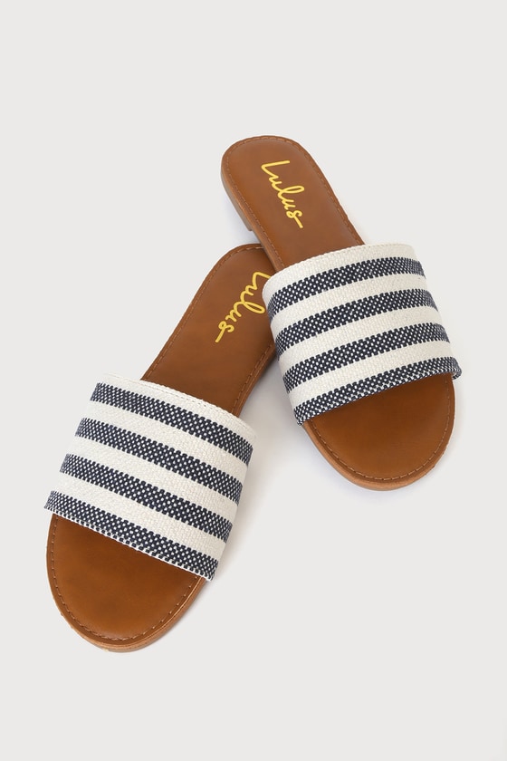 Cute Navy Slides - Striped Slide Sandals - Flat Slide Sandals - Lulus