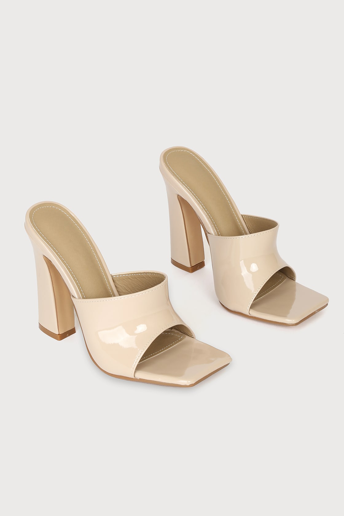 Briannah Cream Patent High Heel Slide Sandals