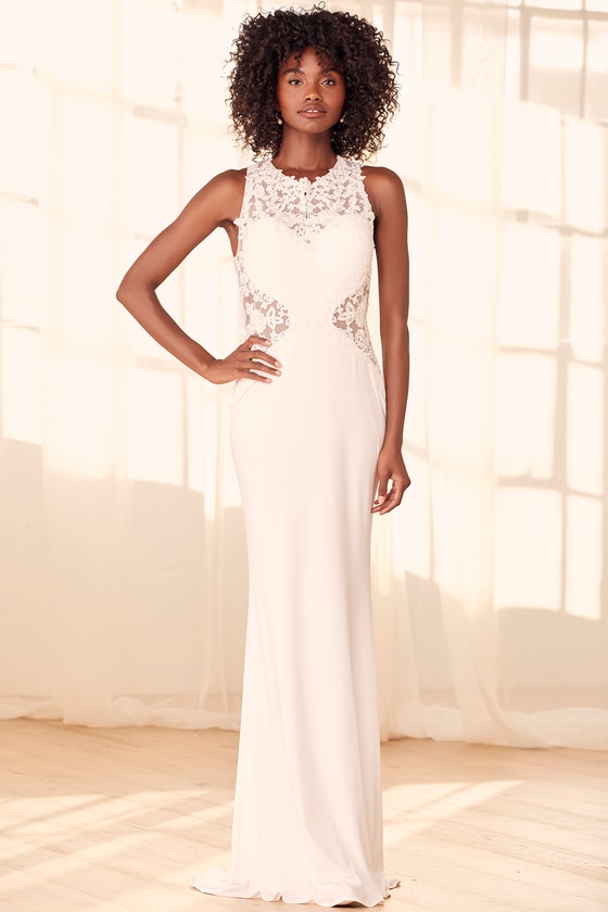 Fated to Forever White Embroidered Mermaid Maxi Dress