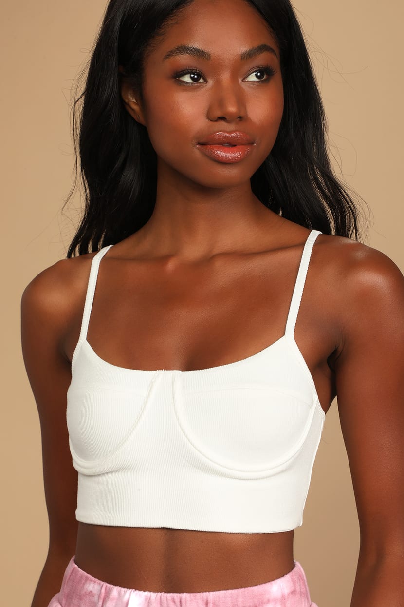 Boost of Confidence White Ribbed Underwire Cropped Tank Top