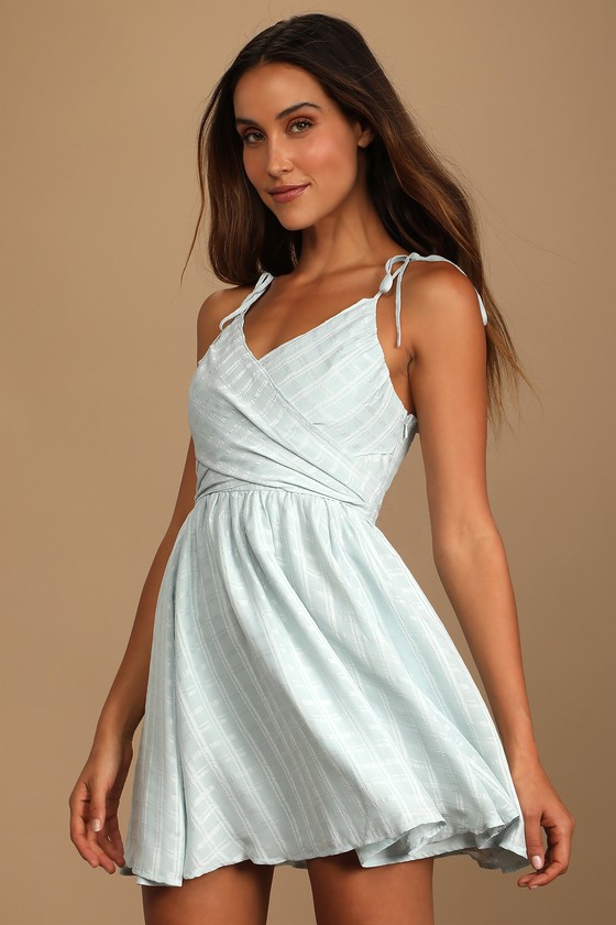 Light Blue Plaid Dress - Skater Mini Dress - Tie-Back Dress - Lulus