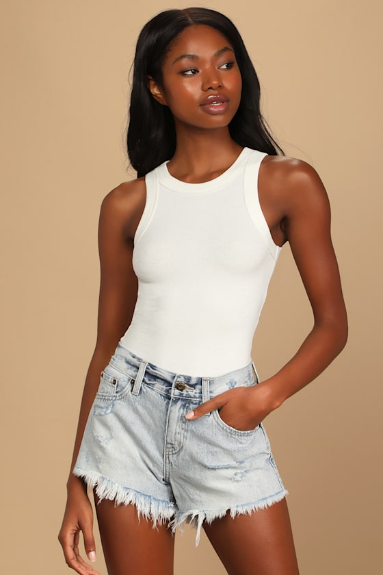 Gigi Light Wash Distressed Cutoff Denim Shorts 4