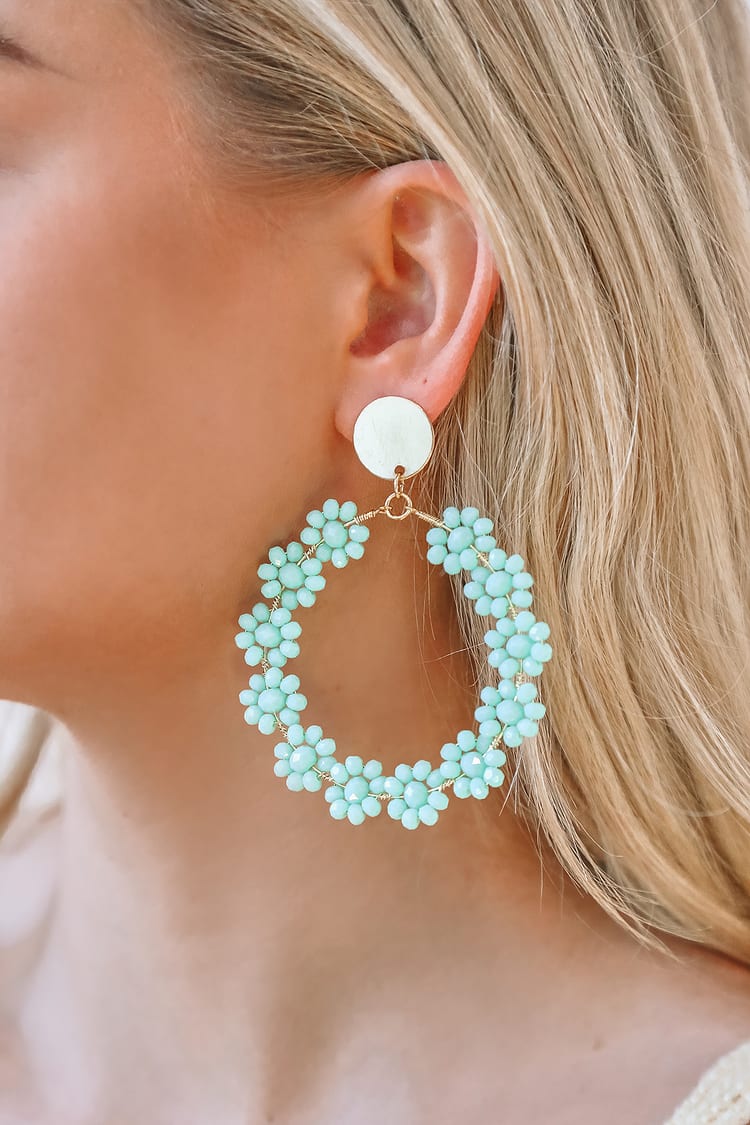 Mint Beaded Flower Earrings Mint Beaded Flower Earrings
