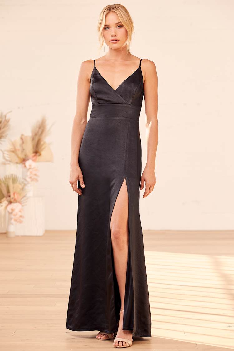 chinese dress ladies Carnation Black Satin Maxi Dress - US 4 main image 0