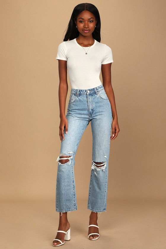 distressed light ultra high waisted slim fit jeans