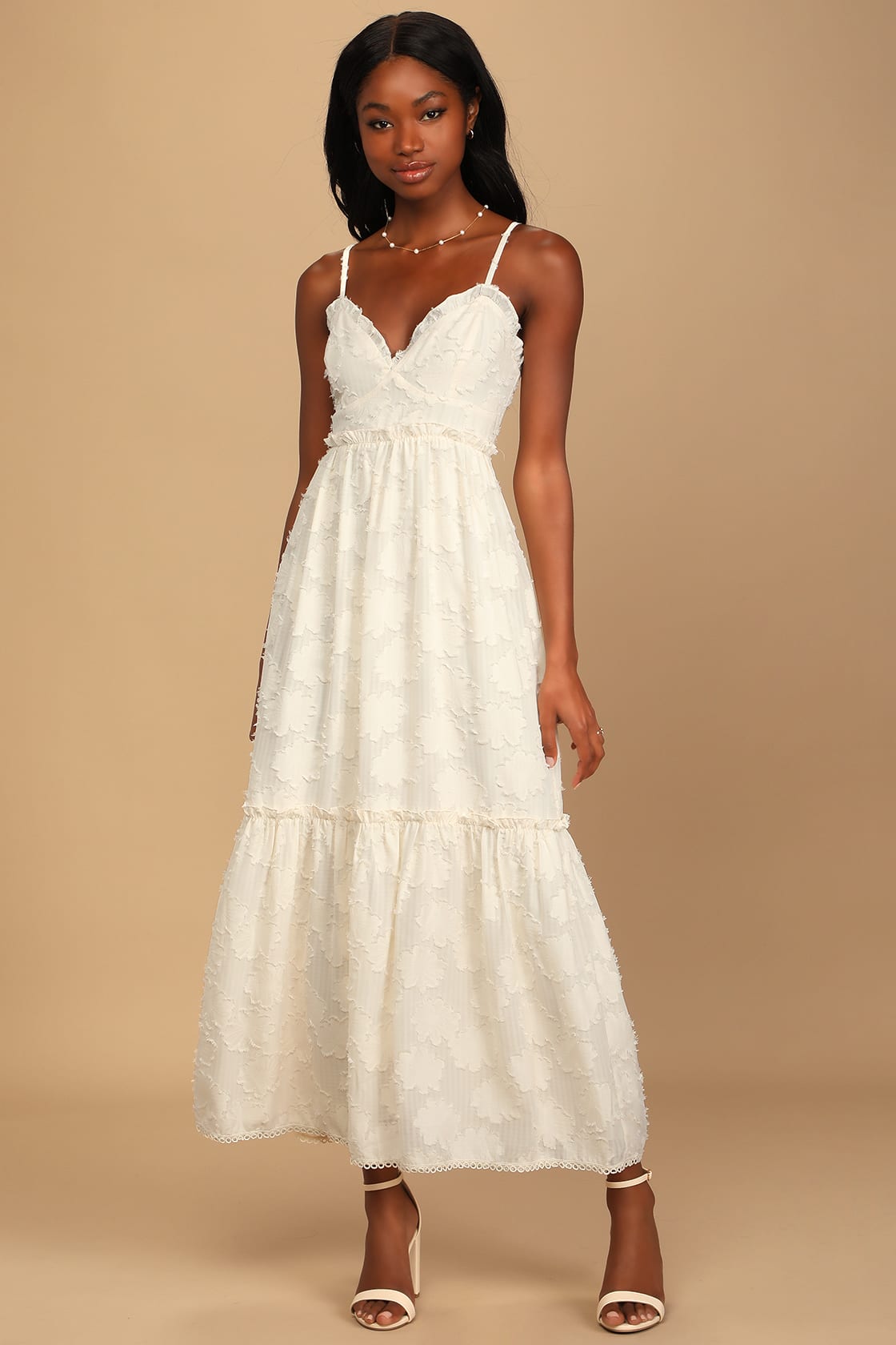 Charm and Charisma Cream Burnout Floral Midi Dress