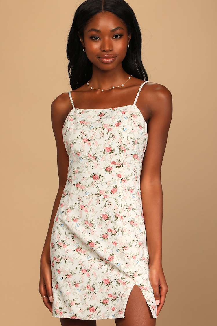 White Floral Print Dress - Sleeveless Mini Dress - A-Line Dress - Lulus