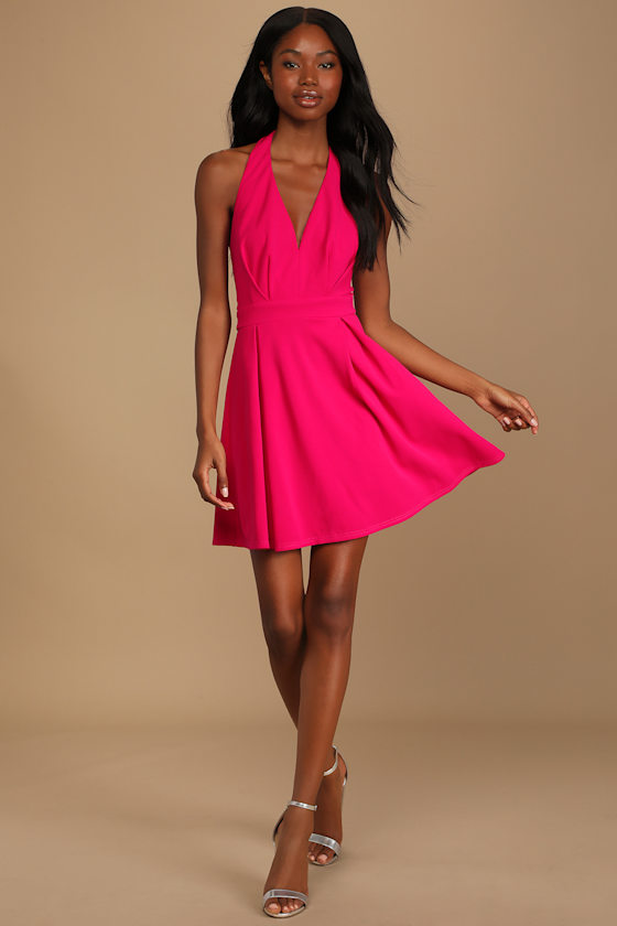 Feeling Like a Diva Magenta Halter Mini Dress 4