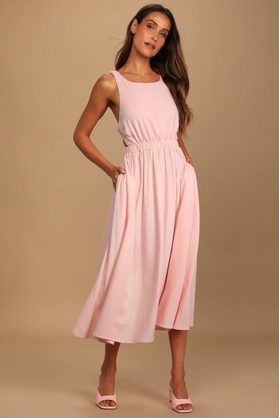 Light Pink Dress - Backless Midi Dress - Strappy Midi Dress - Lulus