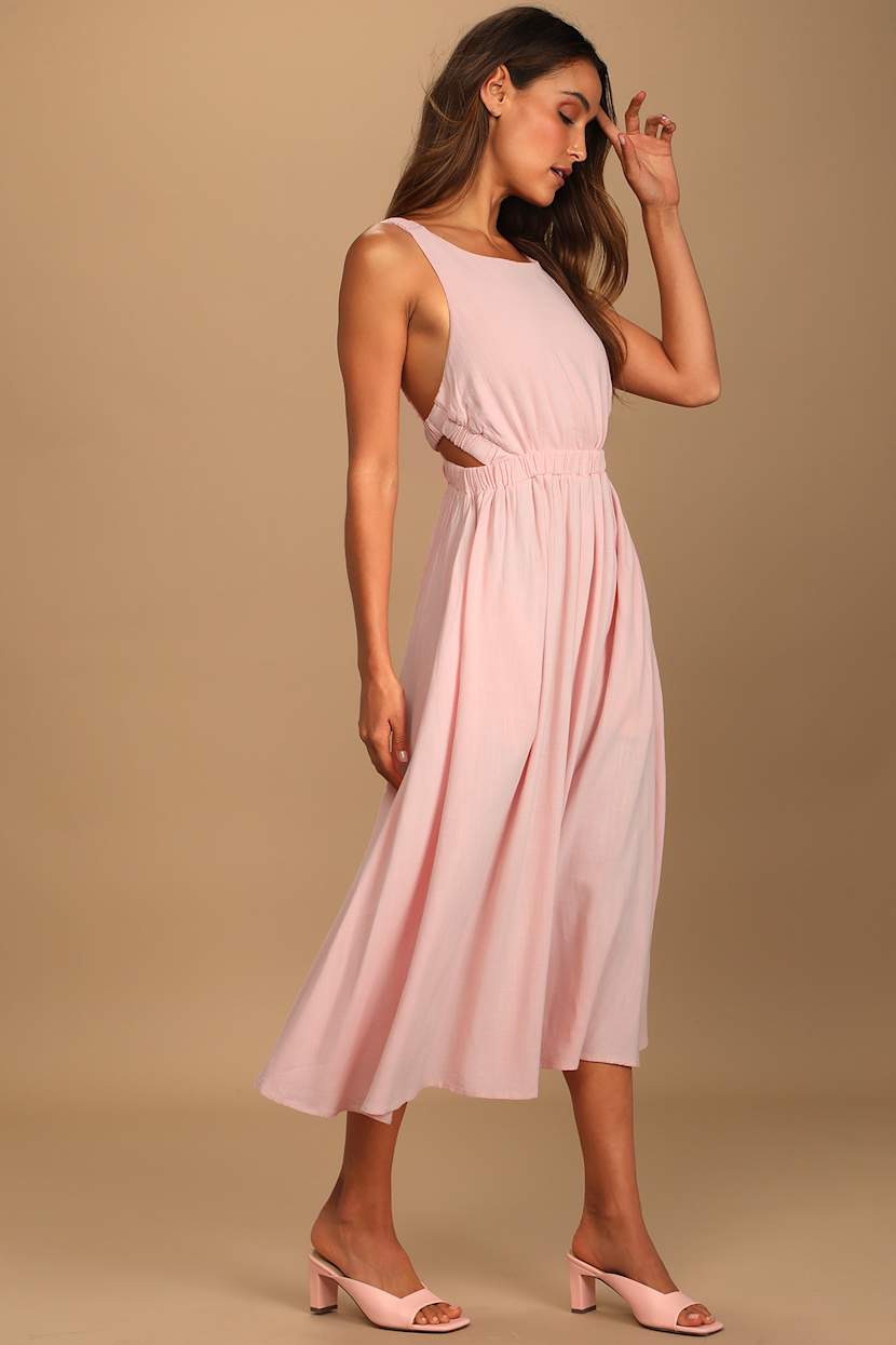 Light Pink Dress - Backless Midi Dress - Strappy Midi Dress - Lulus