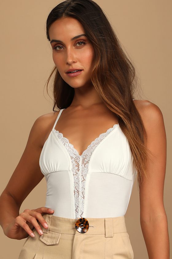 Sweetest Lover White Lace Sleeveless Bodysuit 1