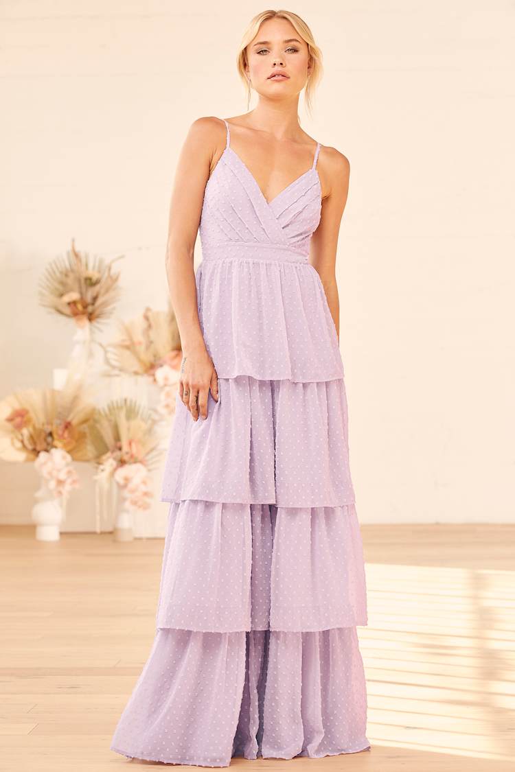 Purple Maxi Dress - Tiered Maxi Dress - Pink Swiss Dot Gown - Lulus 