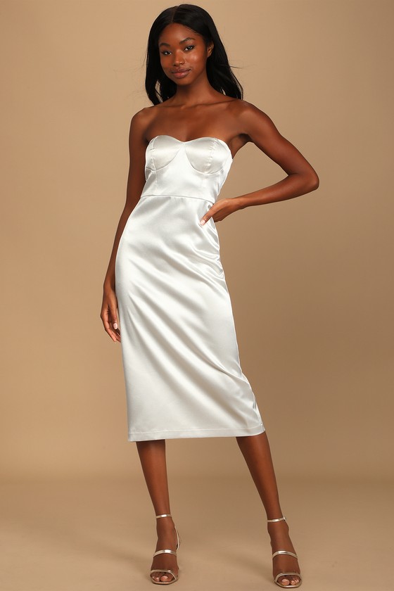 white midi satin dress