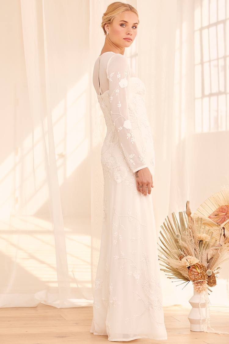 White Beaded Gown - Long Sleeve Maxi Dress - Beaded Bridal Dress - Lulus White Beaded Gown - Long Sleeve Maxi Dress - Beaded Bridal Dress - Lulus