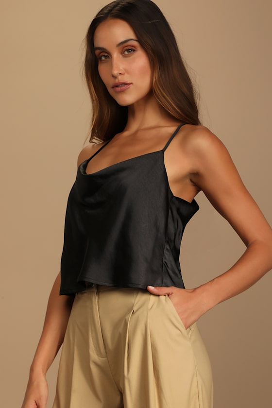 Black Cowl Neck Cami Satin Cami Backless Satin Top Lulus