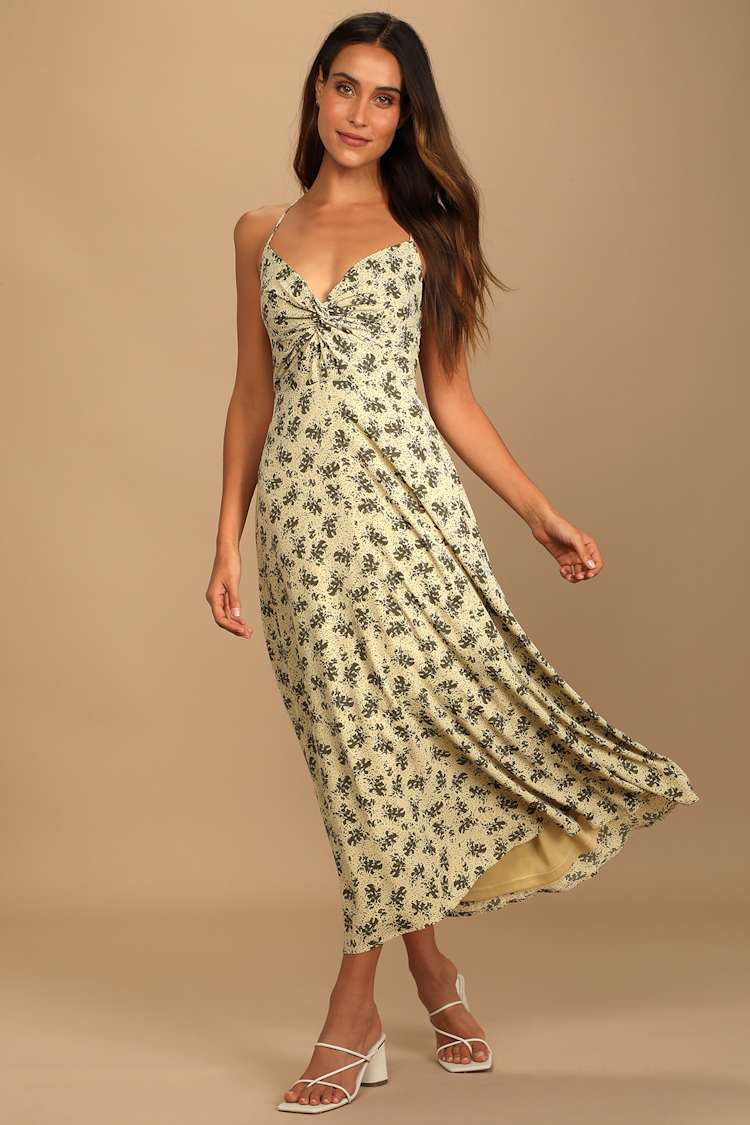 Beige Maxi Dress - Floral Print Maxi Dress - Strappy Maxi Dress - Lulus