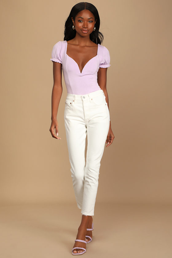 Lavender Embroidery on Cream Bodysuit main image 1
