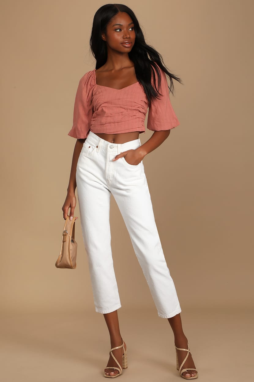 Take on the Trend White Pleated Puff Sleeve Crop Top