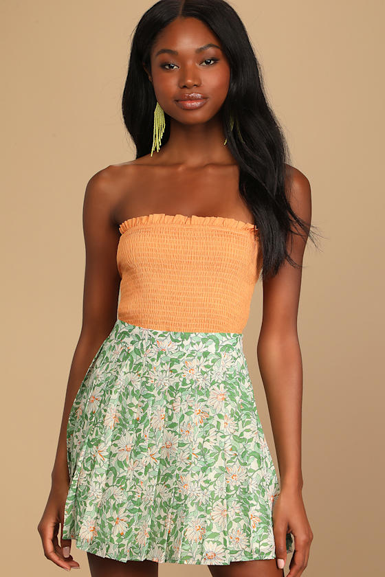 Count the Petals Green Floral Print Pleated Mini Skirt 4