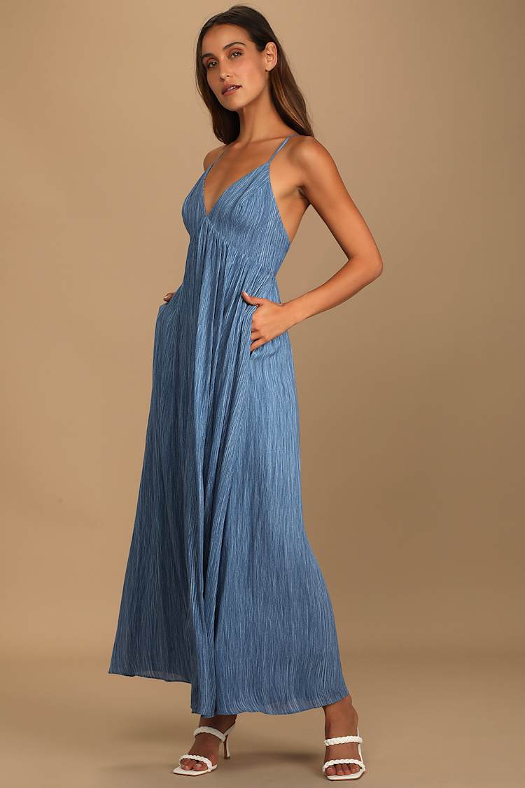 beach bliss maxi dress Blue - Sleeveless Maxi Dress - V-Neck Dress Size:1X/2X Doing The Most Black Sherri Hill Dress 57143 Bust 37
