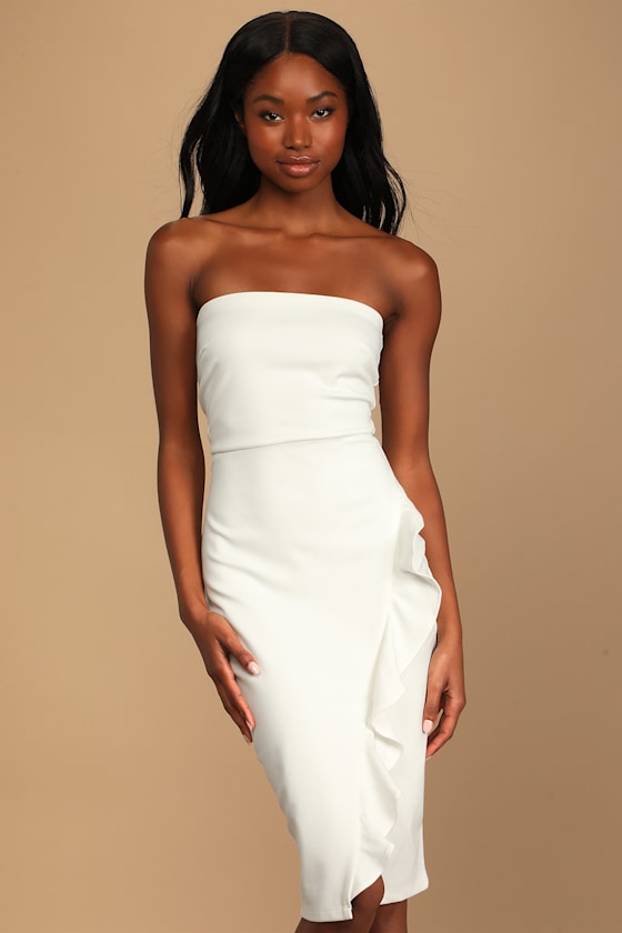 Anika White Ruffled Strapless Bodycon Dress 2