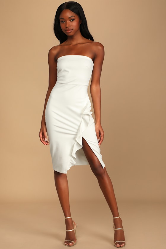 Anika White Ruffled Strapless Bodycon Dress 3