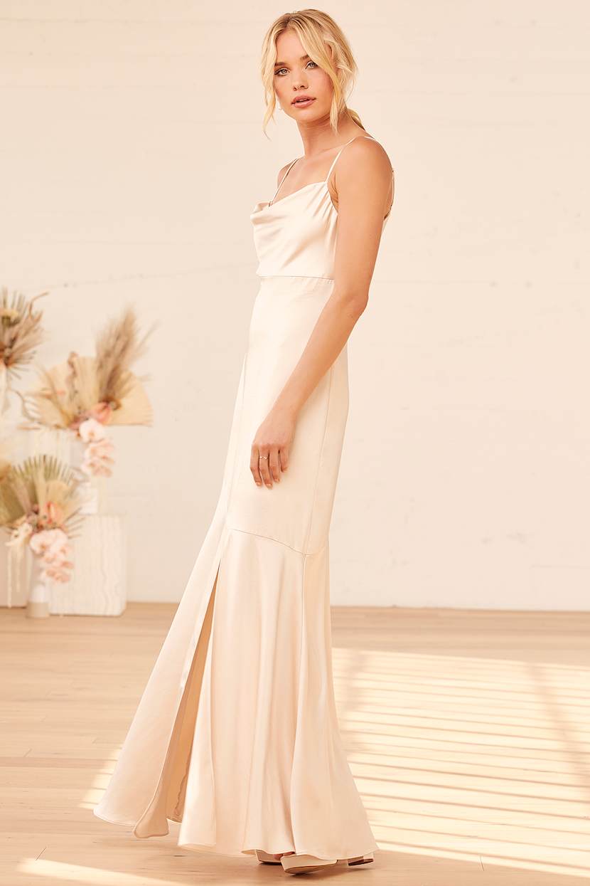 knee length dresses for ladies Mina Midi Dress ~ Champagne Luxe Satin – Show Me Your Mumu