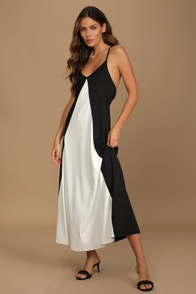 Cocktail Dress, Black and White Color Block Dress