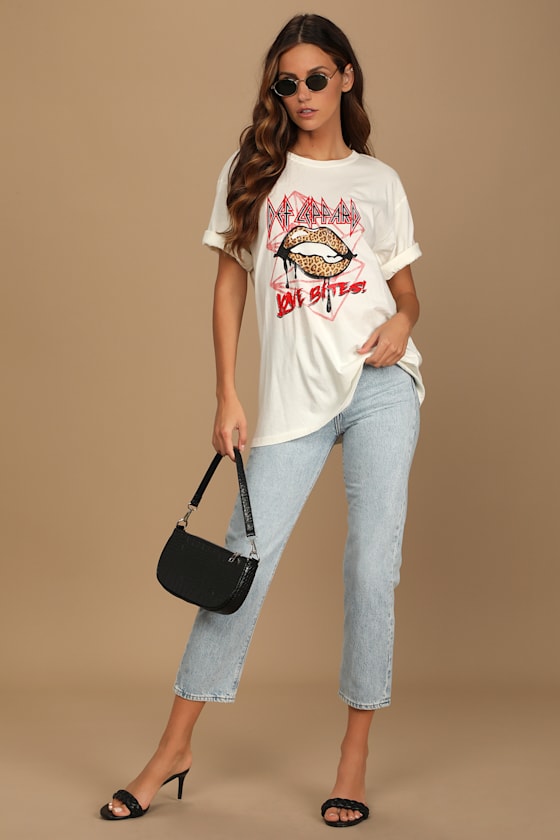 Def Leppard Love Bites Beige Graphic T-Shirt Mini Dress 4
