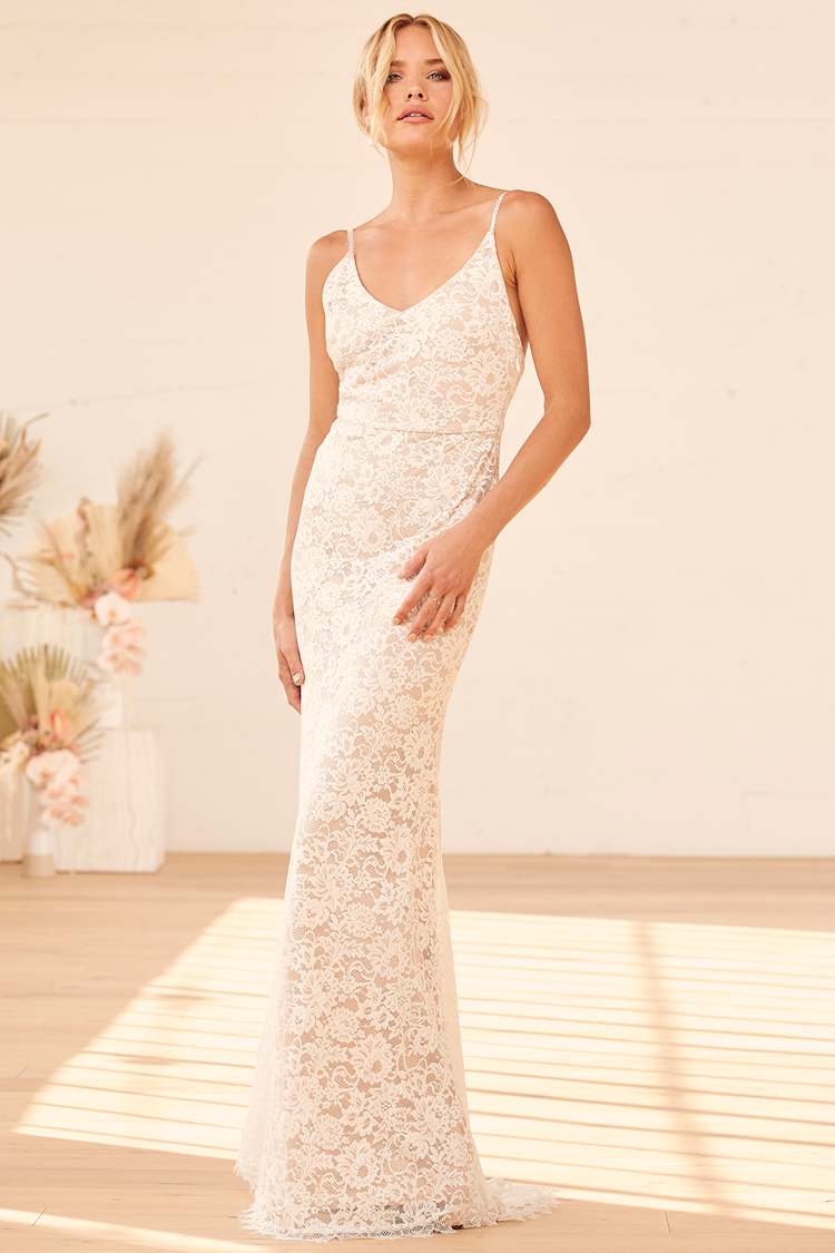 Full of Hope White Lace Sleeveless Mermaid Maxi Dress
