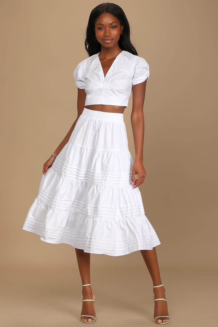 White Midi Skirt - Tiered Midi Skirt - Poplin Midi Skirt - Lulus