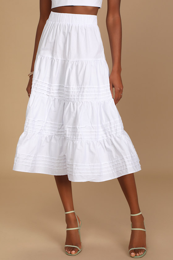 Perfect Intentions White Tiered Midi Skirt 3