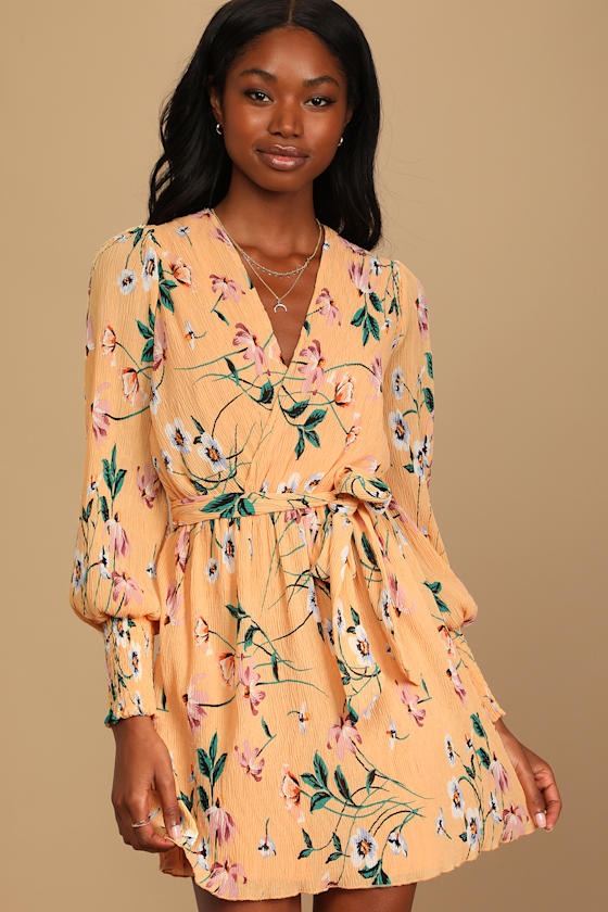 For the Perfect Day Orange Floral Print Pleated Mini Dress 7