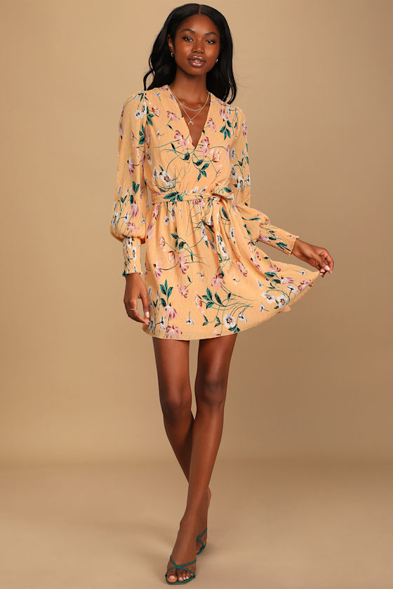 For the Perfect Day Orange Floral Print Pleated Mini Dress 2
