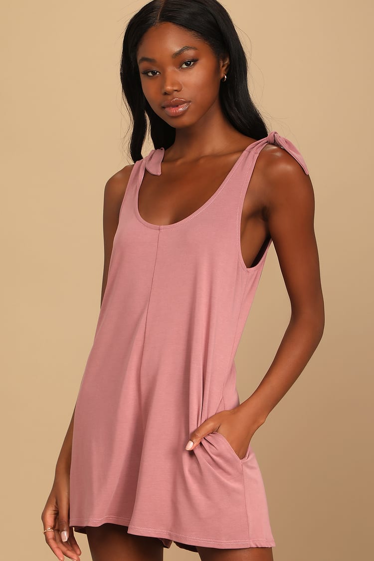 Best Life Washed Mauve Tie-Strap Sleeveless Lounge Romper