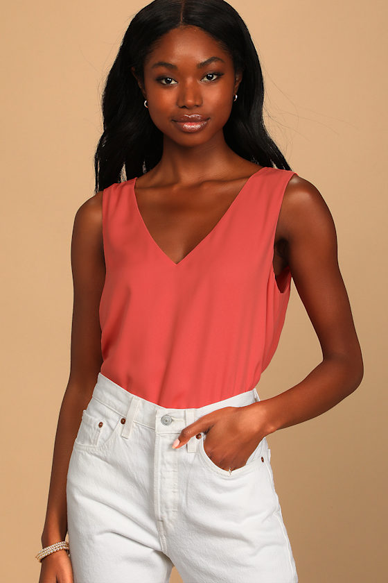 Coral Tank Top VNeck Tank Top Woven Tank Top Lulus