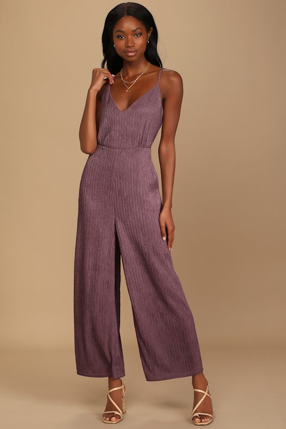 Get the Groove Dusty Purple Crinkled Tie-Back Wide-Leg Jumpsuit 3