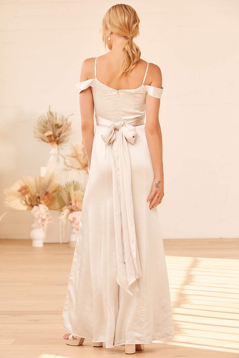 knee length dresses for ladies Carmel One-Shoulder Sash Maxi Dress Champagne– Selfie Leslie
