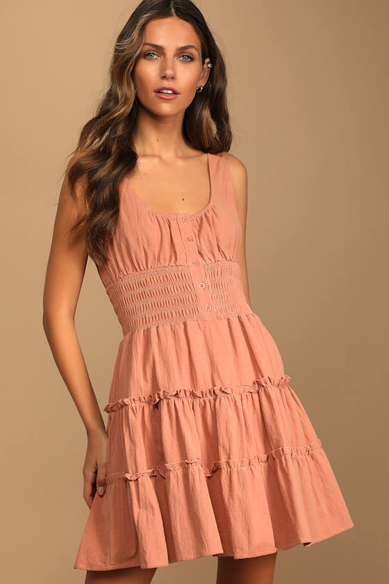 Your Sunny Day Rusty Rose Tiered Smocked Mini Dress 3