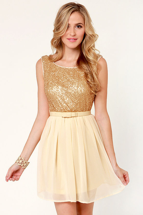 cream and gold dress