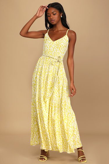 Yellow Leopard Print Dress Leopard Maxi Dress Tiered Maxi Lulus
