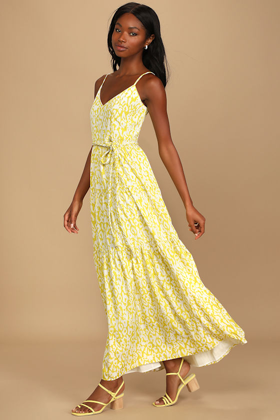 Fiercely Fabulous Bright Yellow Leopard Print Tiered Maxi Dress 6