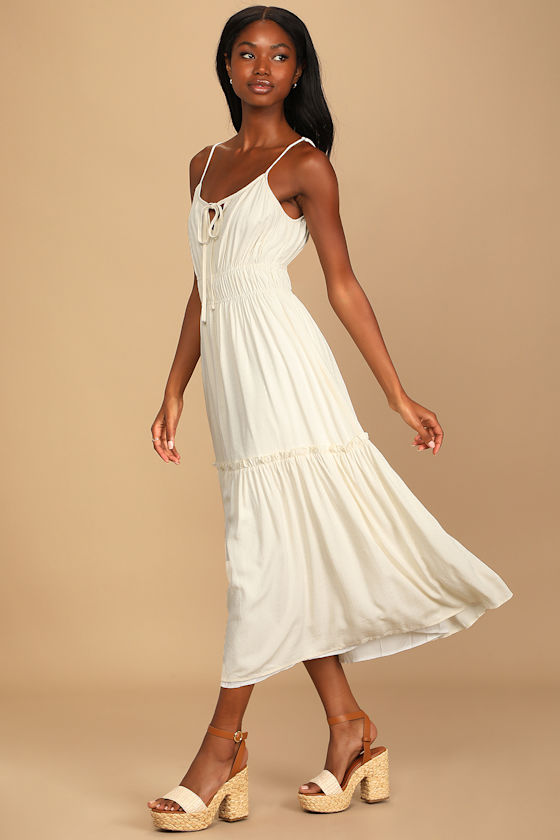 Rejoice Cream Tiered Sleeveless Maxi Dress 12