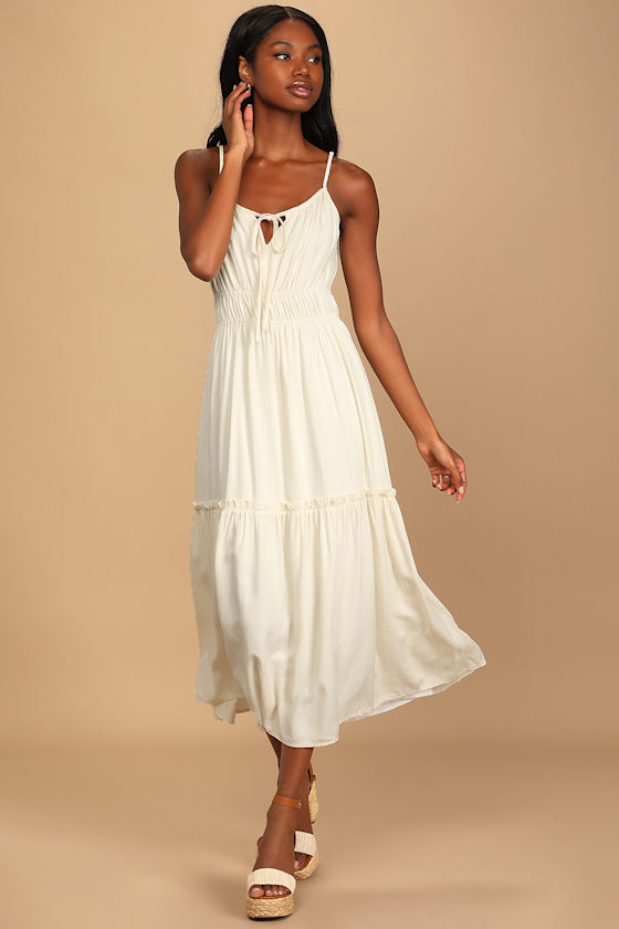 Rejoice Cream Tiered Sleeveless Maxi Dress 11