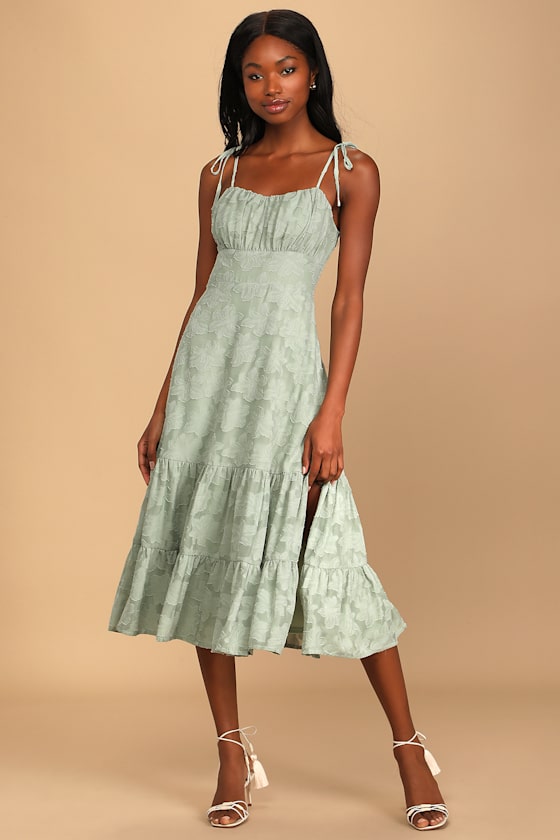 Sweet Sentiments Sage Green Jacquard Tiered Midi Dress 5