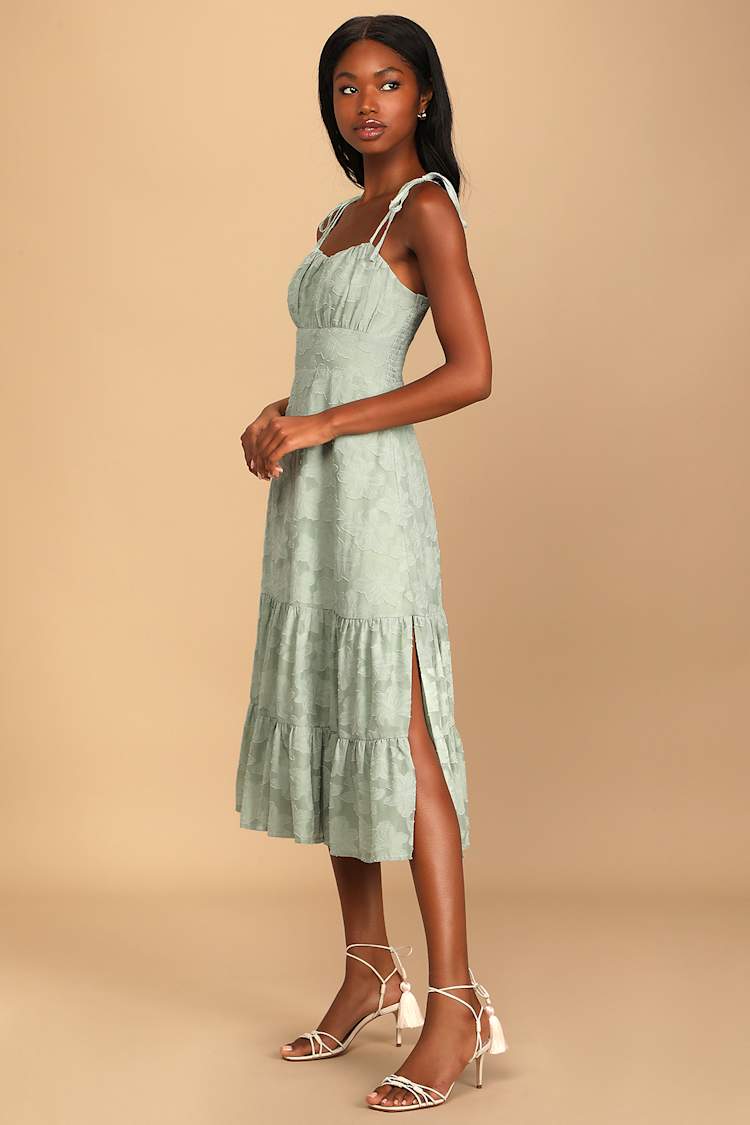 chinese dress ladies CurveWow Lace Frill Hem Midaxi Dress Sage Green – Curvewow