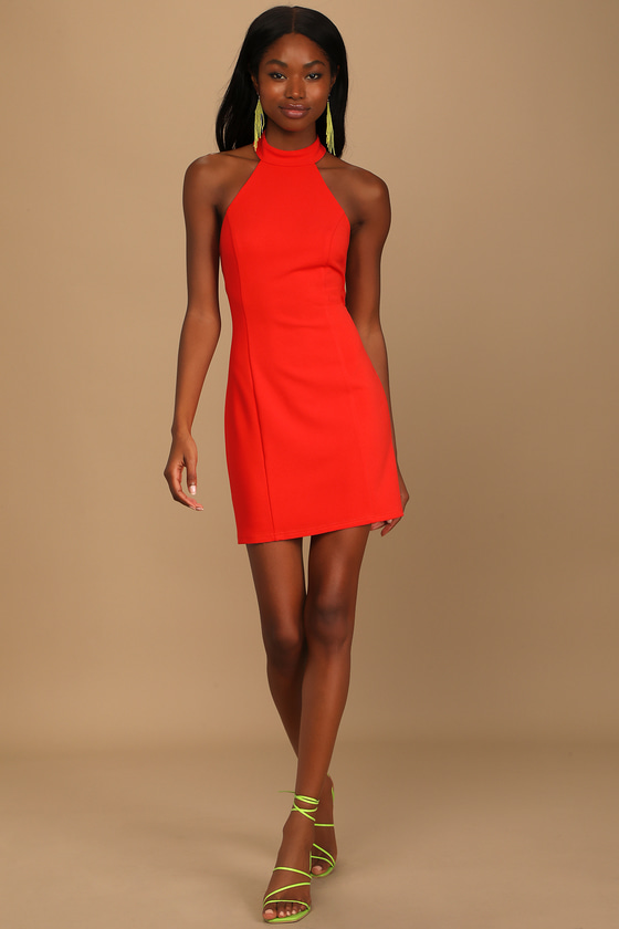 Coral Red Bodycon Dress - Bodycon Mini ...