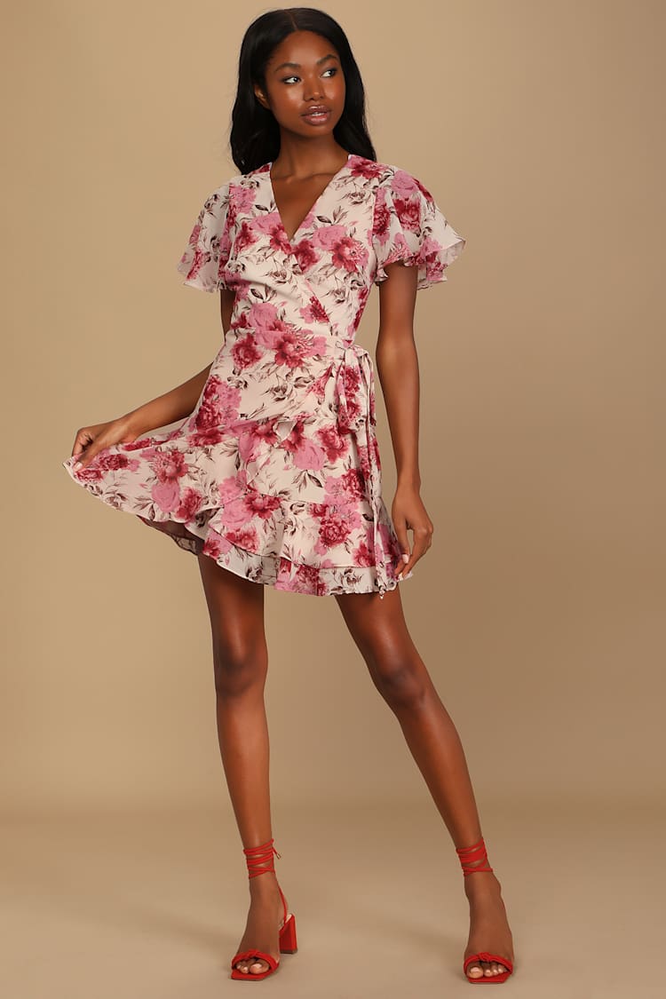 flutter sleeve mini dress Moonlily Multi Floral Product Features Plus Size - Belle Isle